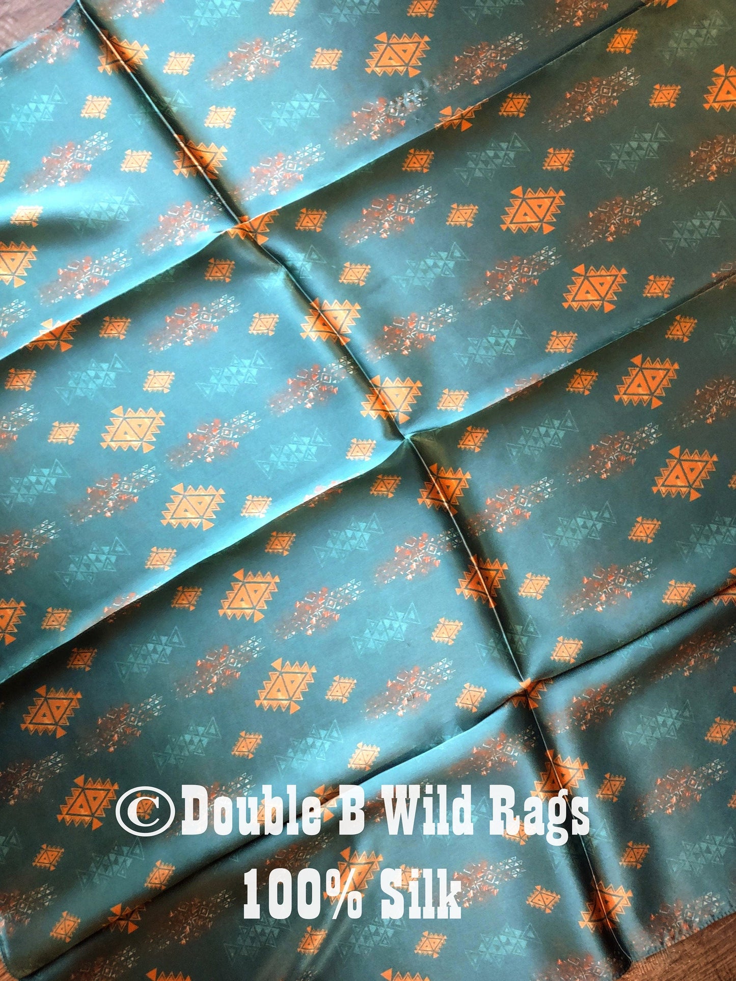 Wild Rag 100% Silk Teal and Bronze Aztec Cowboy Western Neck Scarf Bandanna by Double B Wild Rags