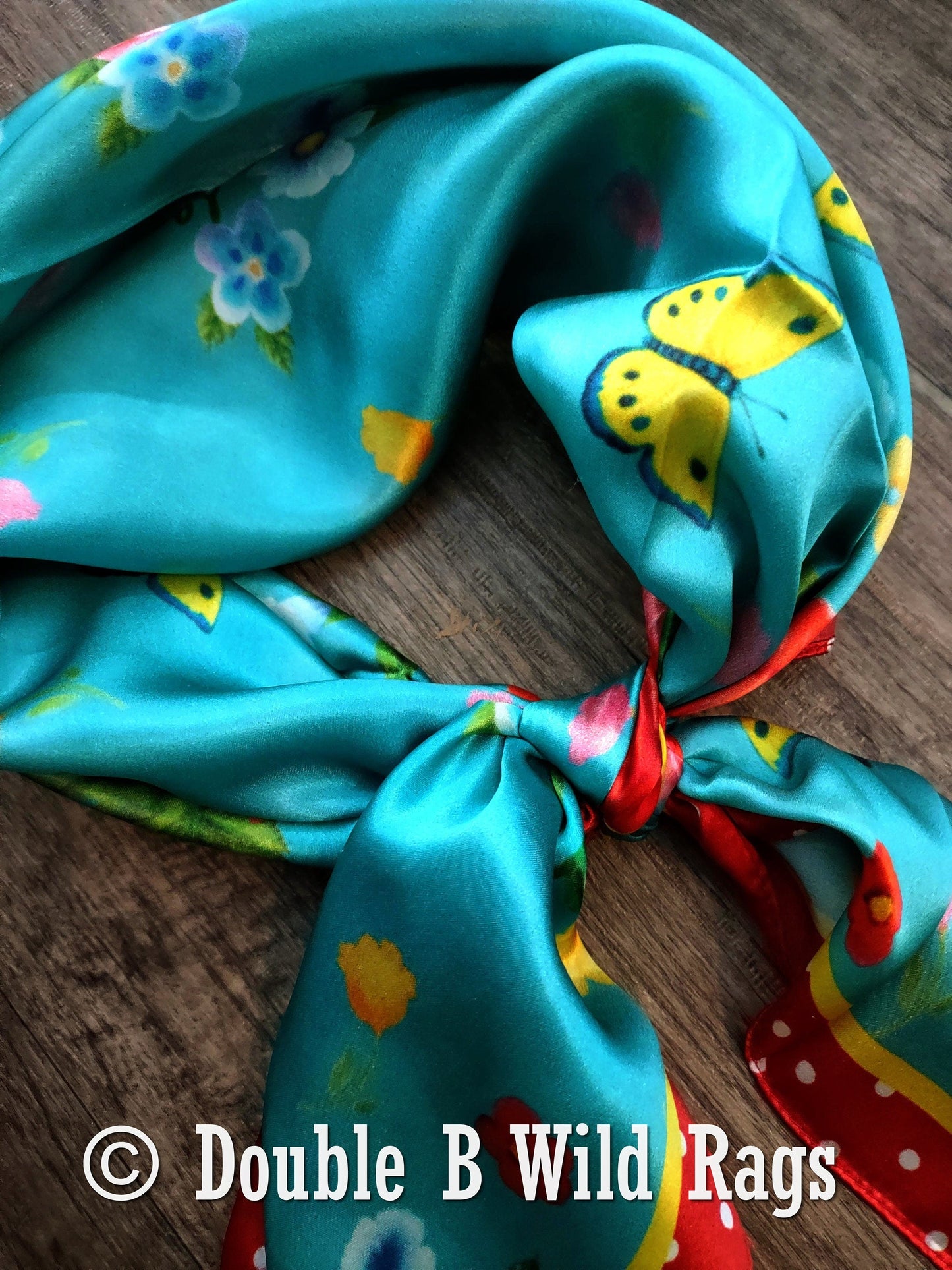 Wild Rag 100% Silk Red Polka Dot with Turquoise Floral Cowboy Western Neck Scarf Bandanna by Double B Wild Rags