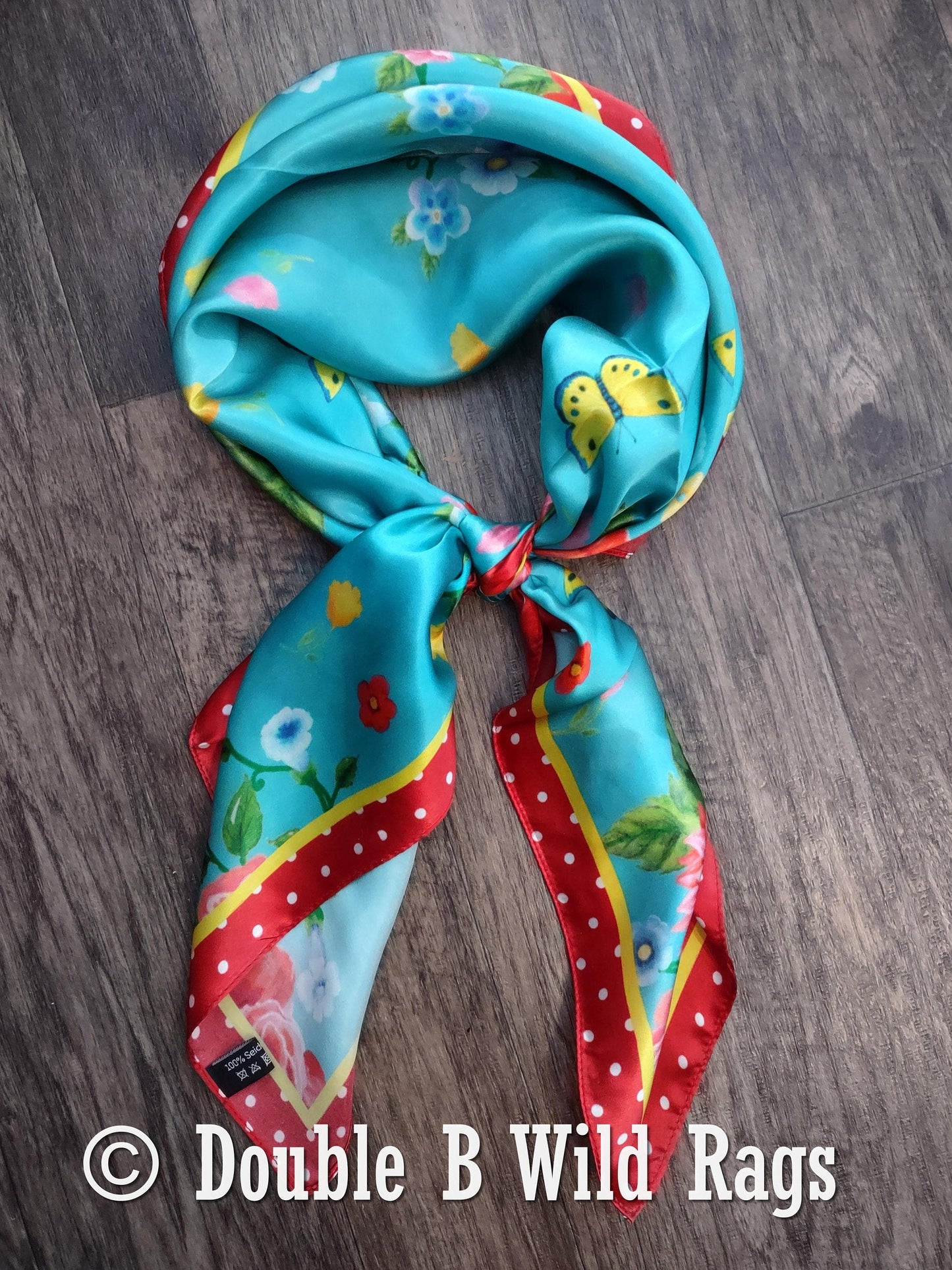Wild Rag 100% Silk Red Polka Dot with Turquoise Floral Cowboy Western Neck Scarf Bandanna by Double B Wild Rags