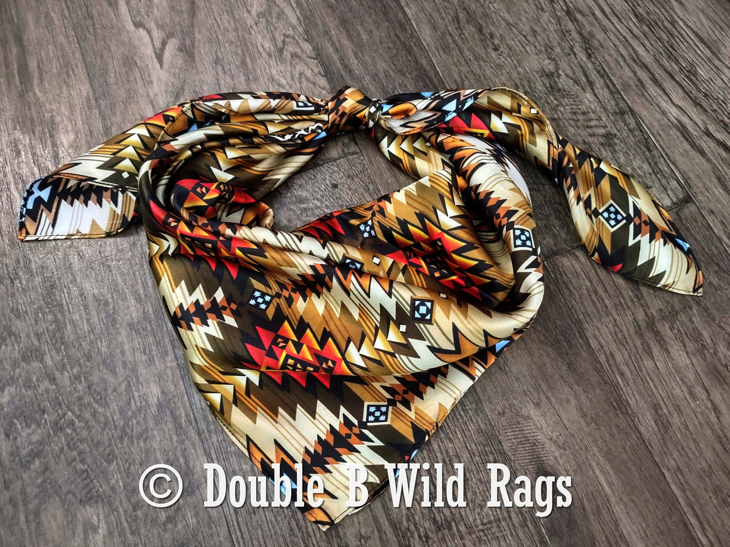Wild Rag 100% Silk Brown and Orange Aztec Cowboy Western Neck Scarf Bandanna by Double B Wild Rags