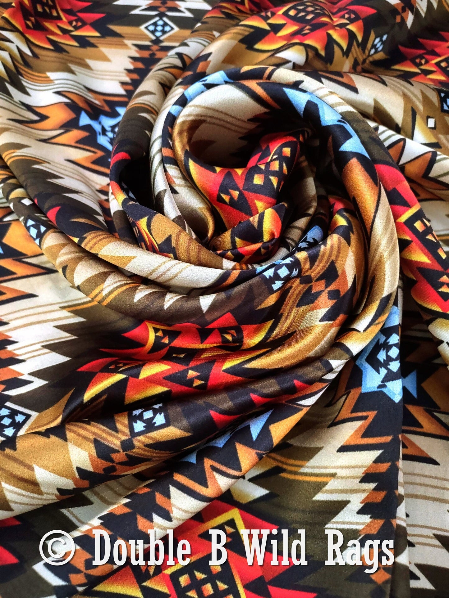 Wild Rag 100% Silk Brown and Orange Aztec Cowboy Western Neck Scarf Bandanna by Double B Wild Rags