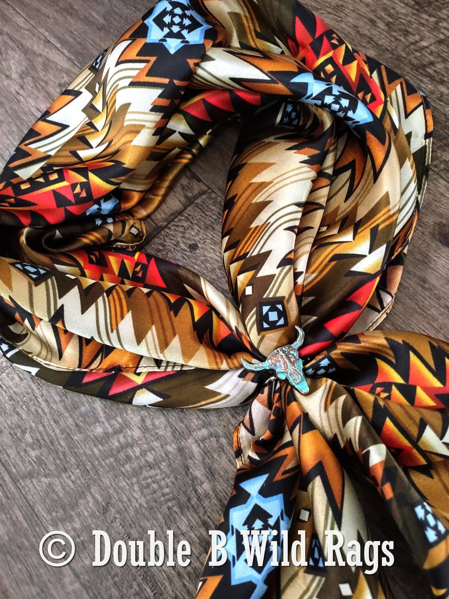 Wild Rag 100% Silk Brown and Orange Aztec Cowboy Western Neck Scarf Bandanna by Double B Wild Rags