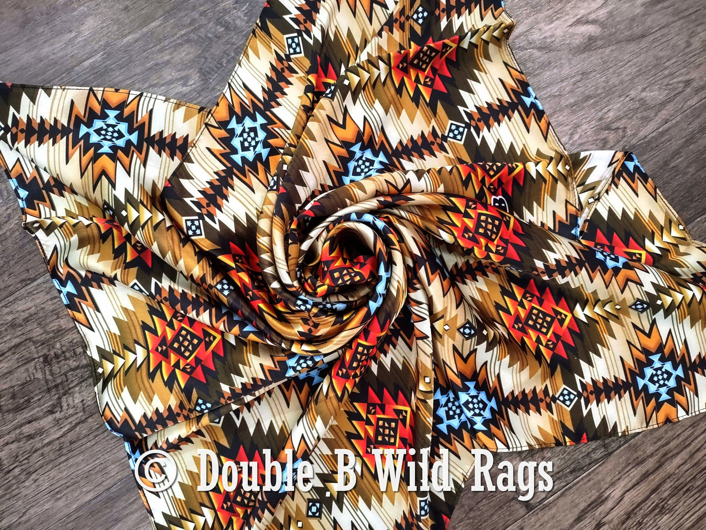 Wild Rag 100% Silk Brown and Orange Aztec Cowboy Western Neck Scarf Bandanna by Double B Wild Rags