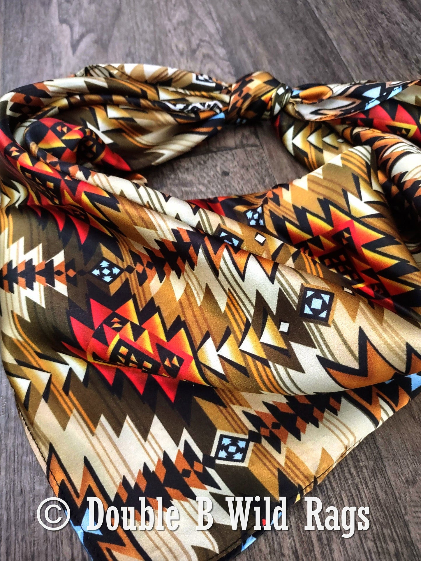 Wild Rag 100% Silk Brown and Orange Aztec Cowboy Western Neck Scarf Bandanna by Double B Wild Rags