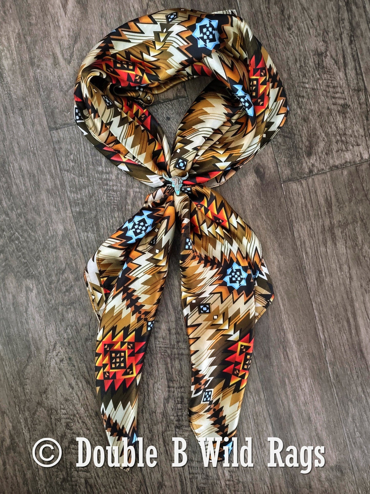 Wild Rag 100% Silk Brown and Orange Aztec Cowboy Western Neck Scarf Bandanna by Double B Wild Rags