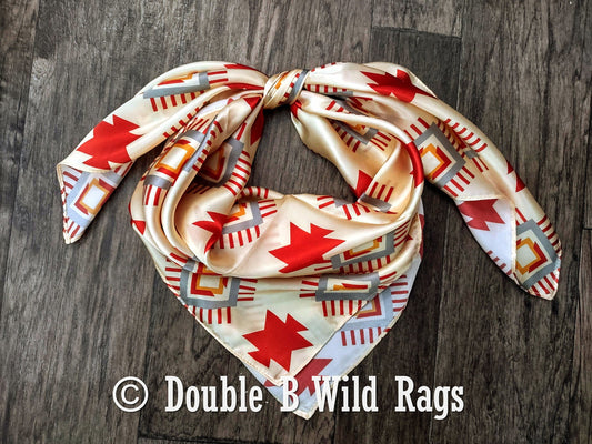 Wild Rag 100% Silk Aztec Ivory and Burgundy Cowboy Western Neck Scarf Bandanna by Double B Wild Rags