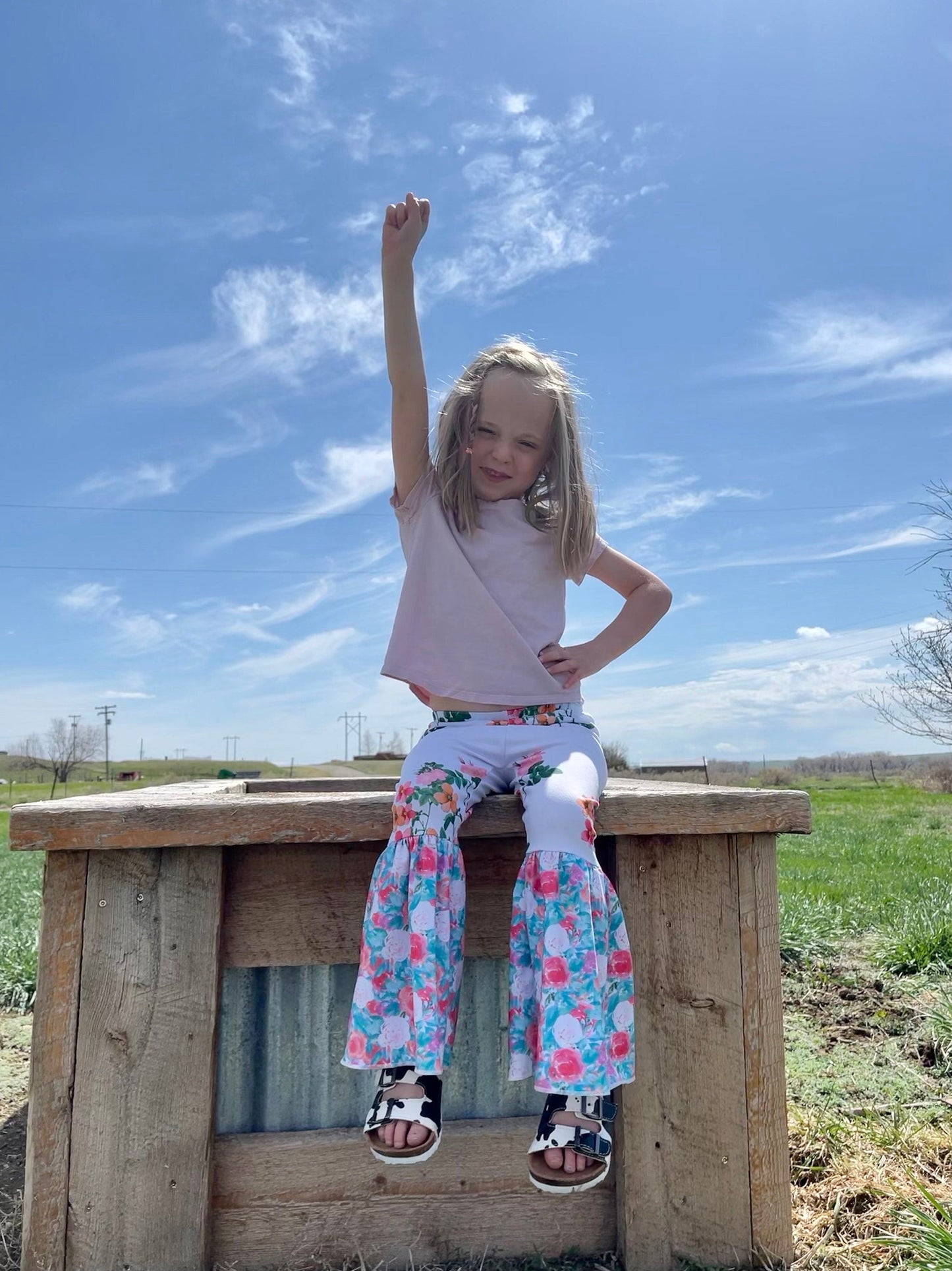 Girls' Floral Bell Bottoms: Wildflower Summer Pants