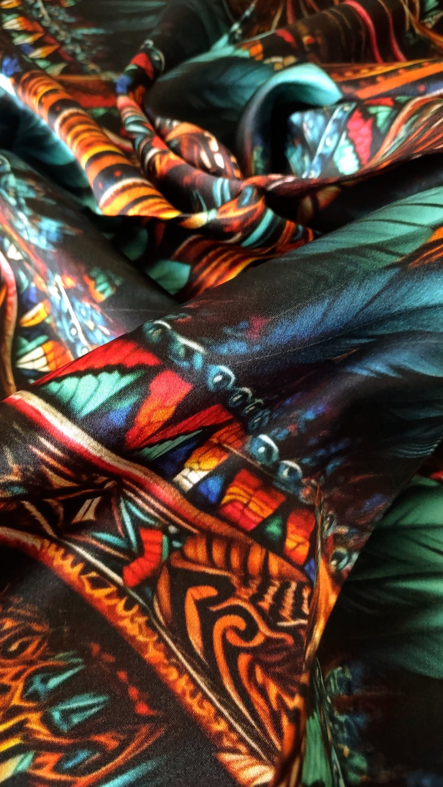 Wild Rag 100% SILK Native Teal and Gold Feather Cowboy Western Neck Scarf Bandanna by Double B Wild Rags