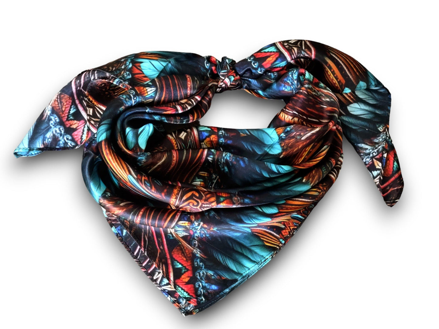 Wild Rag 100% SILK Native Teal and Gold Feather Cowboy Western Neck Scarf Bandanna by Double B Wild Rags