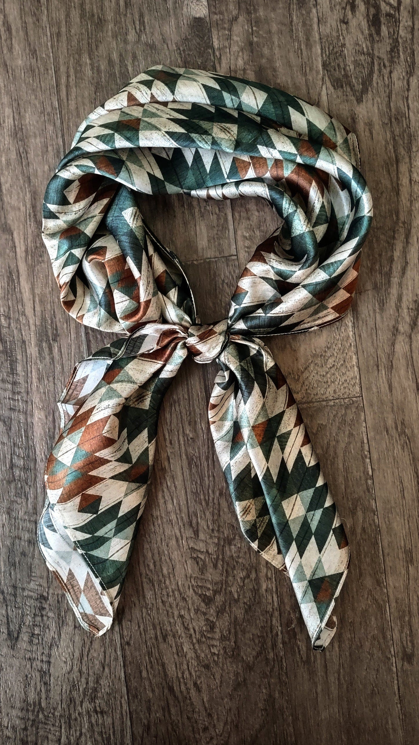 Wild Rag 100% SILK Green and Brown Distressed Aztec Cowboy Western Neck Scarf Bandanna by Double B Wild Rags