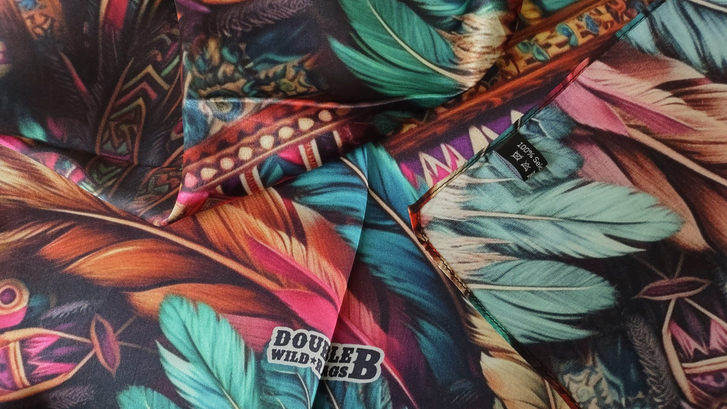 Wild Rag 100% SILK Pink and Purple Feather Western Neck Scarf Bandanna by Double B Wild Rags