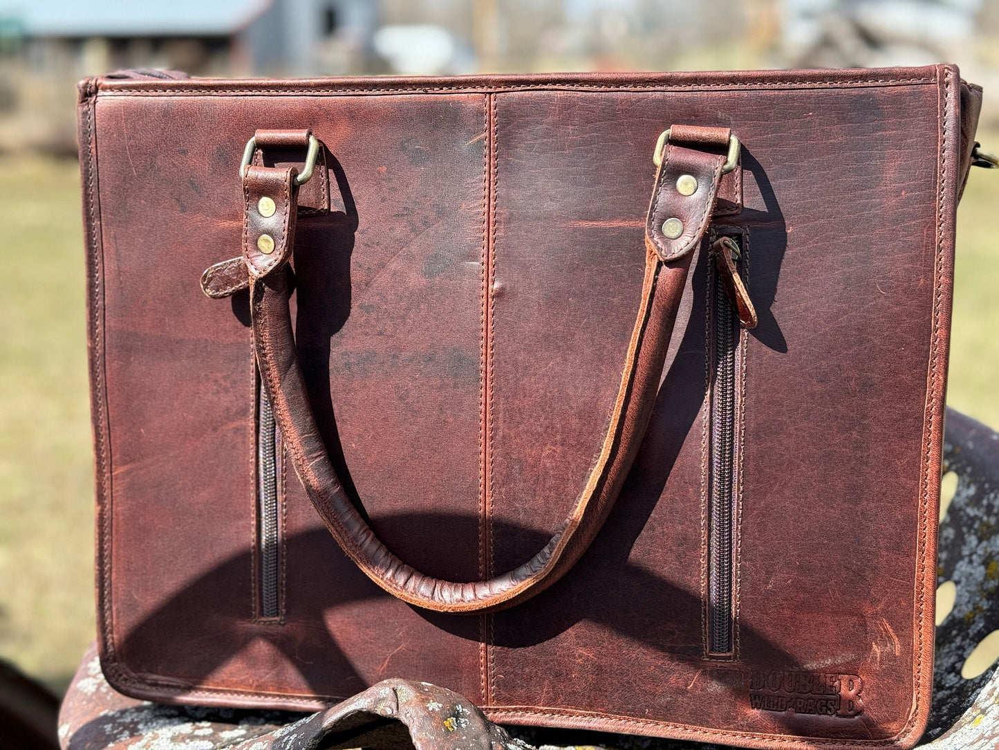 Western Conceal and Carry Dark Saddle Blanket Floral Tooled Mahogany Brown Leather briefcase laptop shoulder handbag Double B Wild Rags