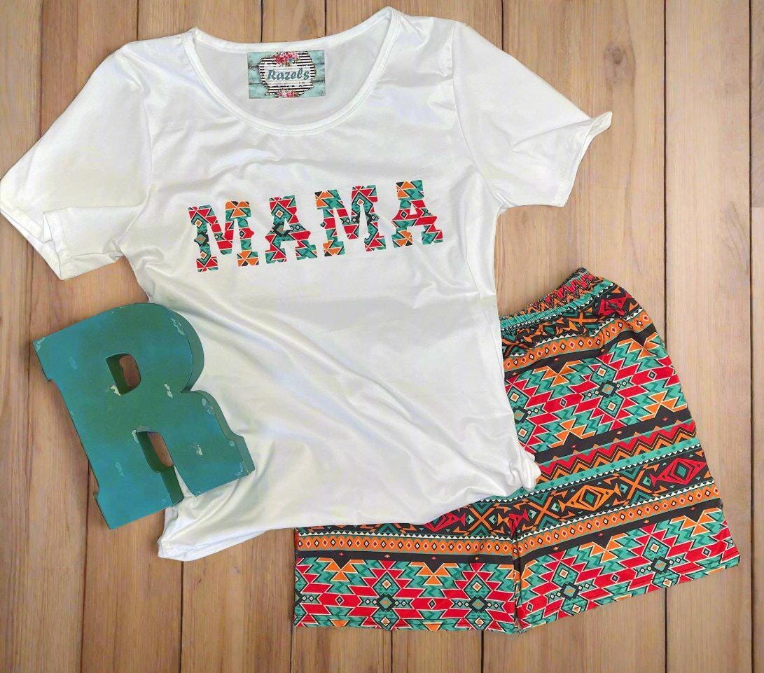 Cowgirl Mama Short Set: Aztec Biker Shorts & Western Tee