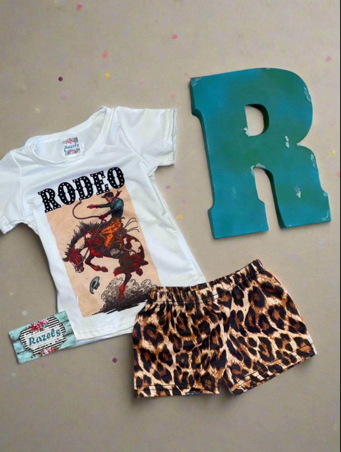 Girls' Rodeo Outfit: Bucking Bronco Shirt, Cheetah Shorts