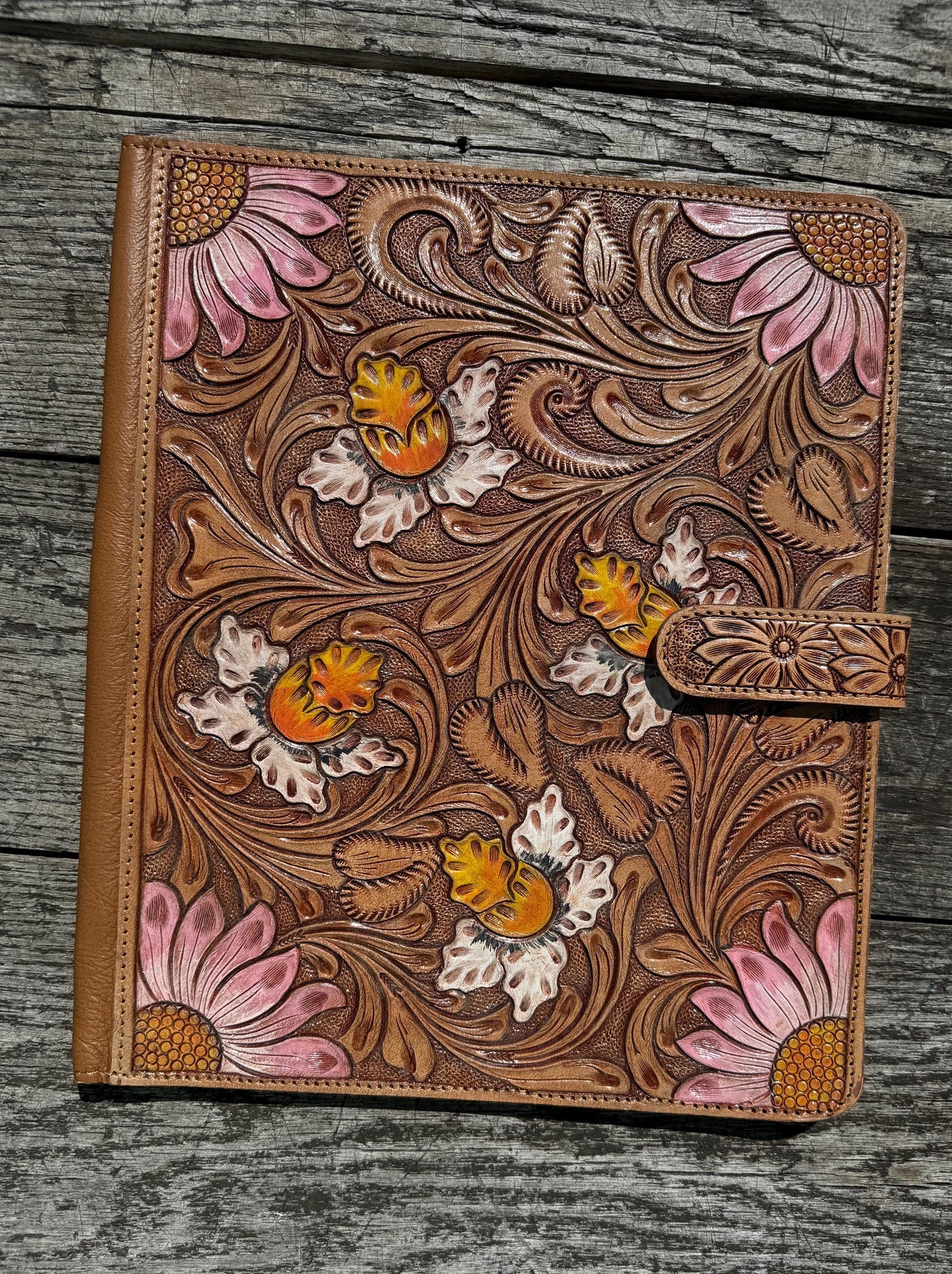 Business Autograph Headshot Folder Western Cowhide tooled leather by Double B Wild Rags