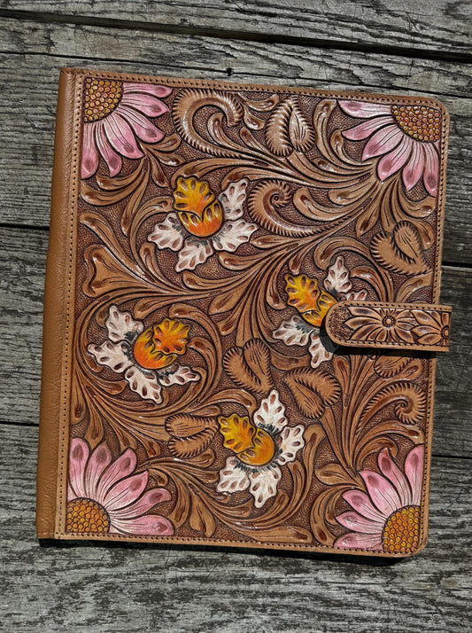 Business Autograph Headshot Folder Western Cowhide tooled leather by Double B Wild Rags