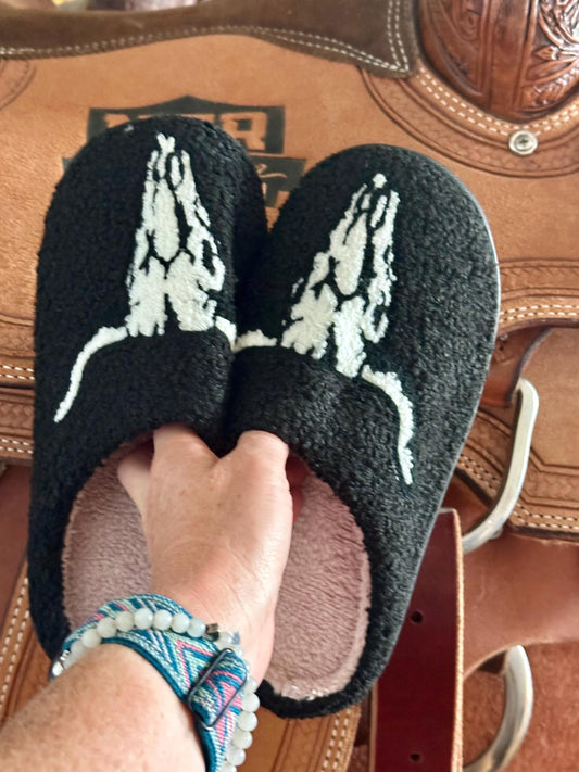 Longhorn Skull Slippers, Western Fall Halloween Shoes
