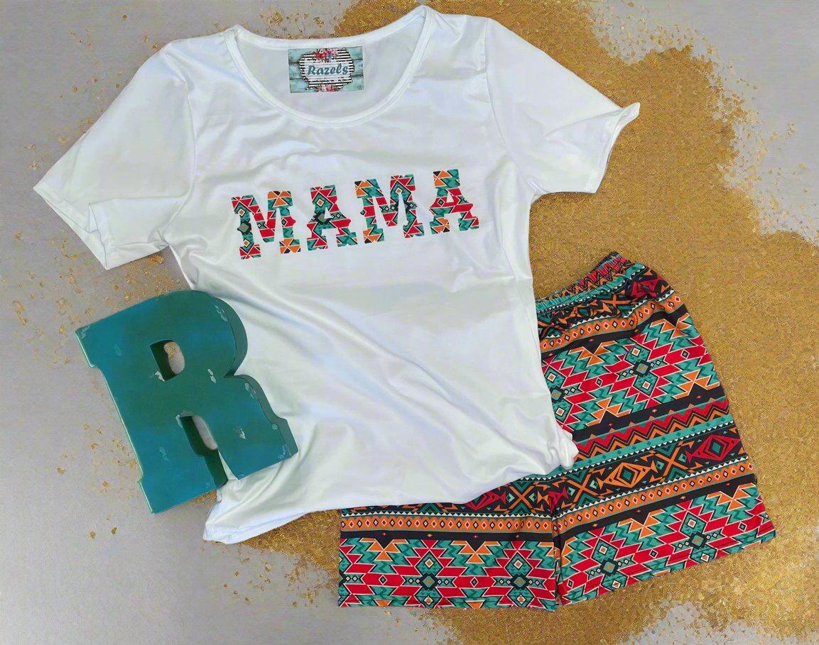 Cowgirl Mama Short Set: Aztec Biker Shorts & Western Tee