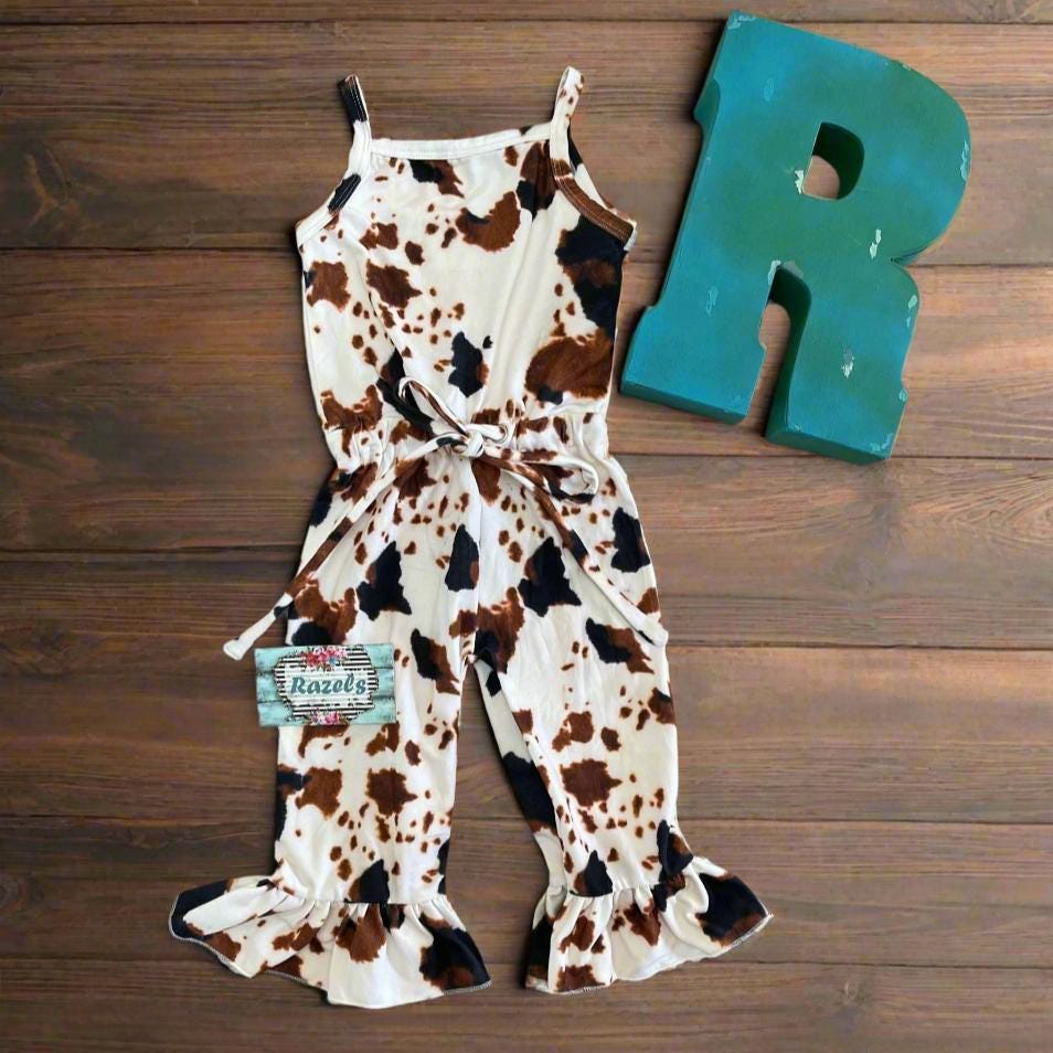 Cow Print Romper: Girls' Western Cowgirl Jumpsuit