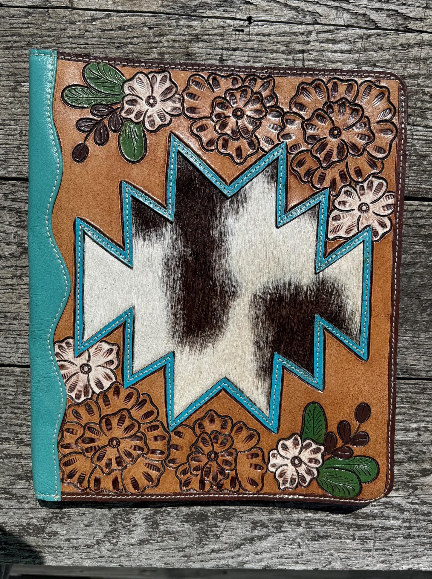 Business Autograph Headshot Folder Western Cowhide tooled leather by Double B Wild Rags