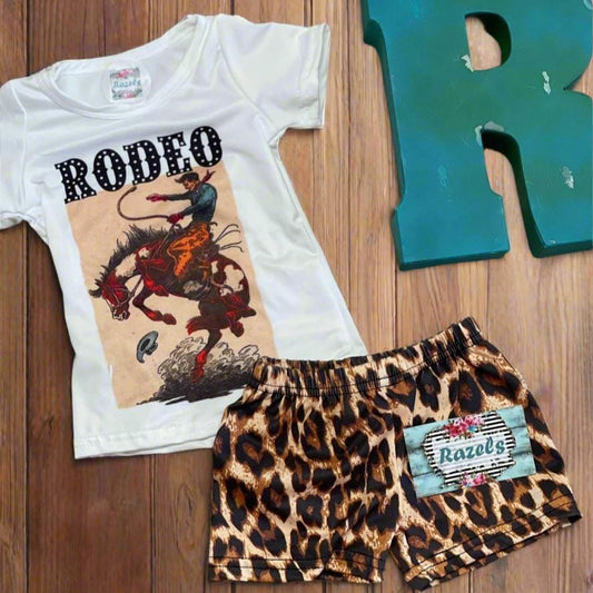 Girls' Rodeo Outfit: Bucking Bronco Shirt, Cheetah Shorts