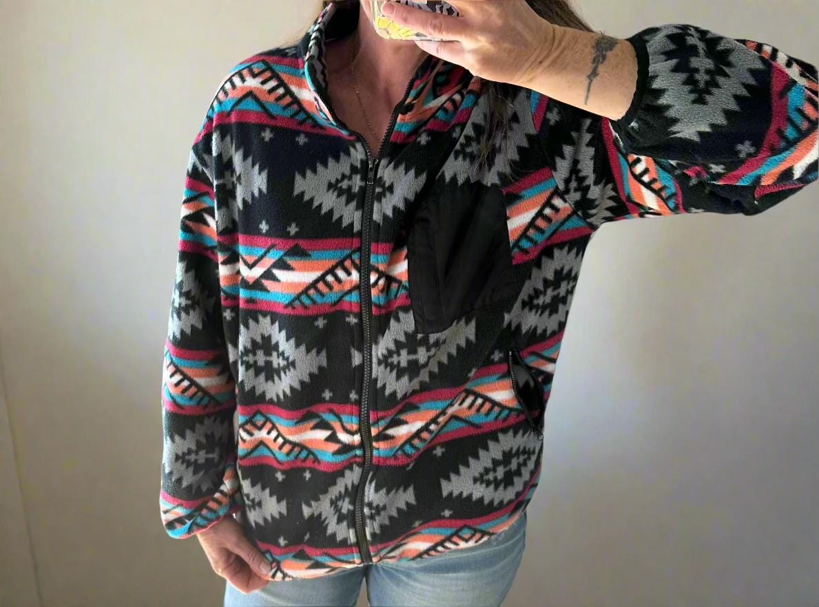 Aztec Fleece Zip-Up Jacket: Western Boho Outerwear