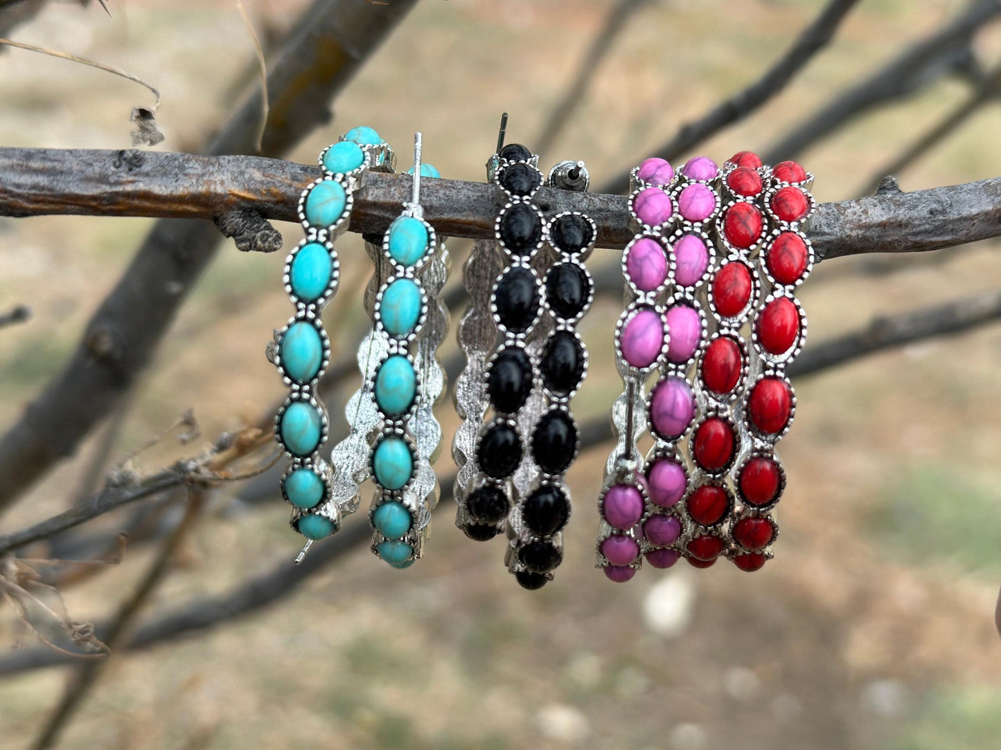 Fiery Red Hoop Earrings: Western Boho Statement Jewelry