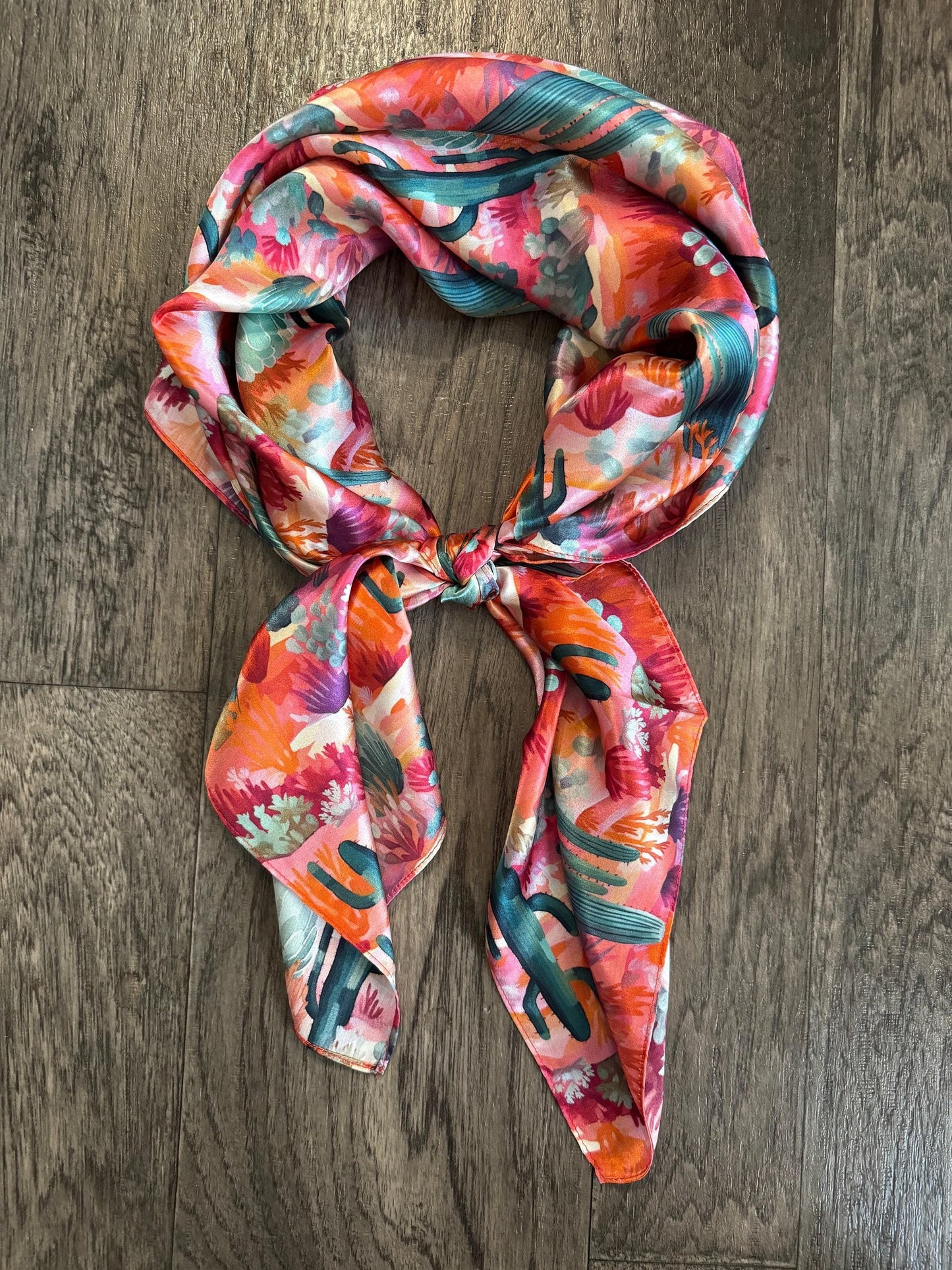 Silk Wild Rag Pink Purple Orange Green Cactus by Double B Wild Rags