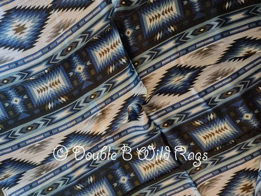 Wild Rag 100% SILK 835 AZTEC blue silver white Cowboy Western Neck Scarf Bandanna by Double B Wild Rags