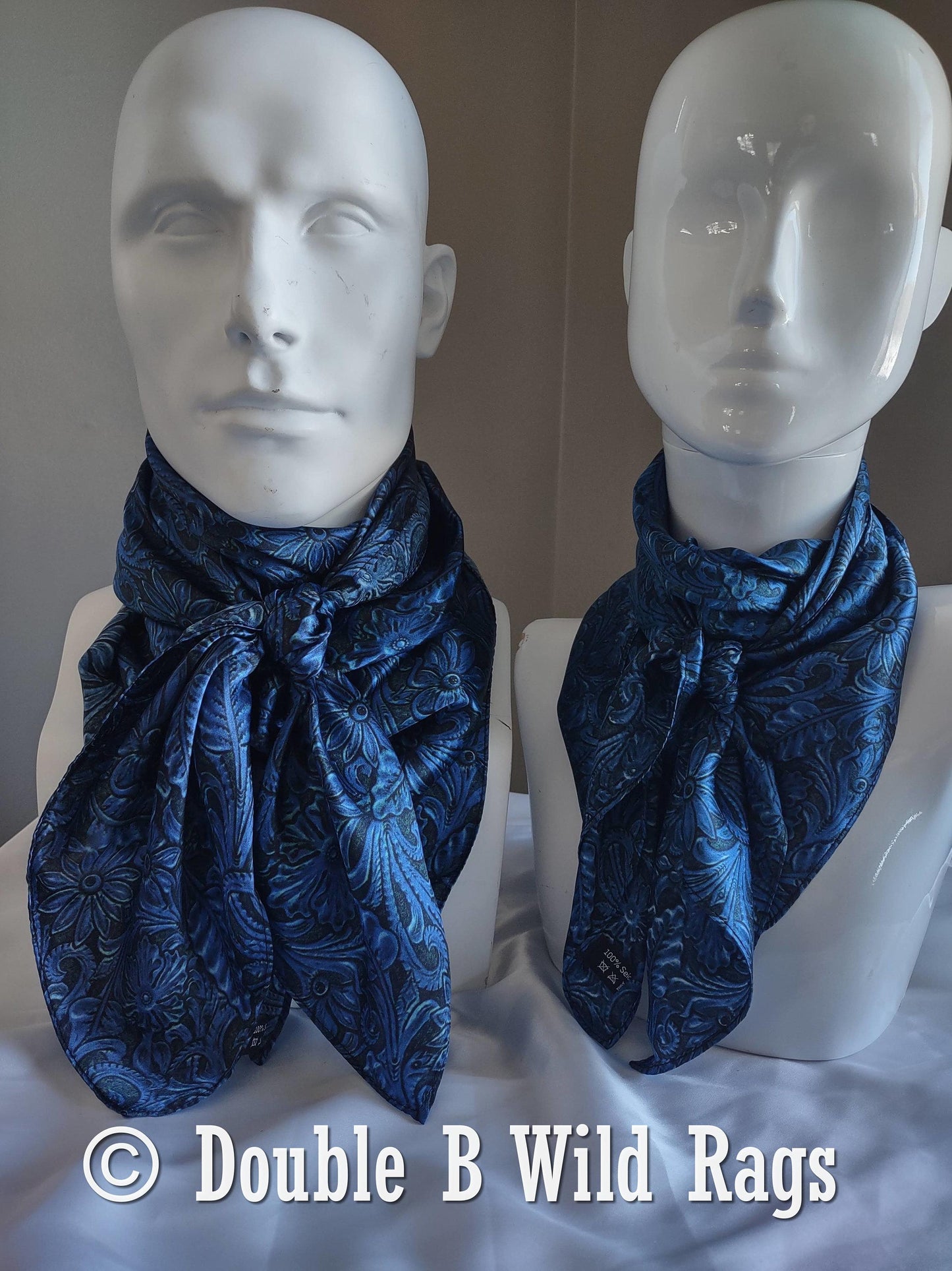 Wild Rag 100% Silk Royal Blue Tooled Leather Cowboy Western Neck Scarf Bandanna by Double B Wild Rags