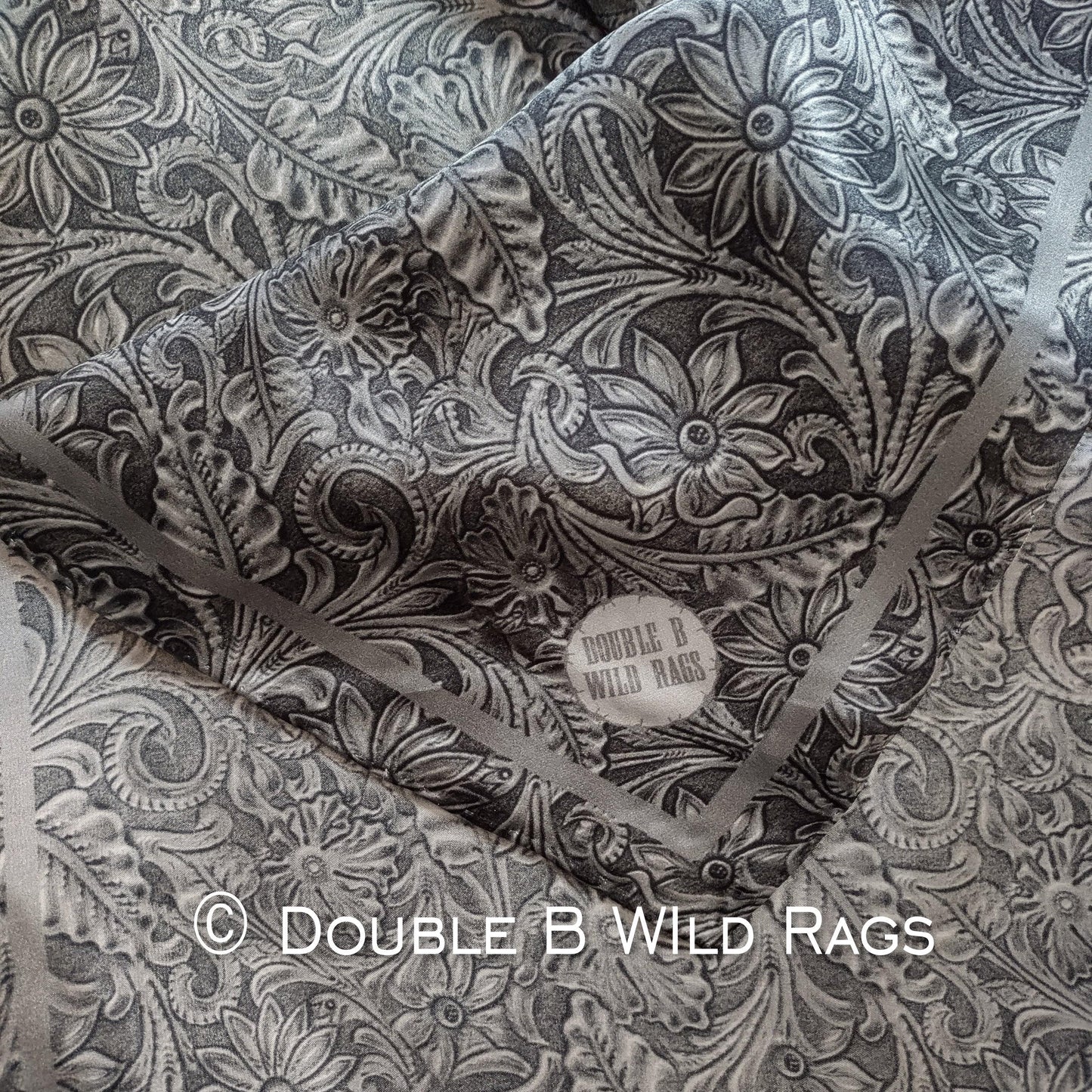 Wild Rag 100% SILK 815 Steel Grey Black Tooled Leather Cowboy Western Neck Scarf Bandanna by Double B Wild Rags