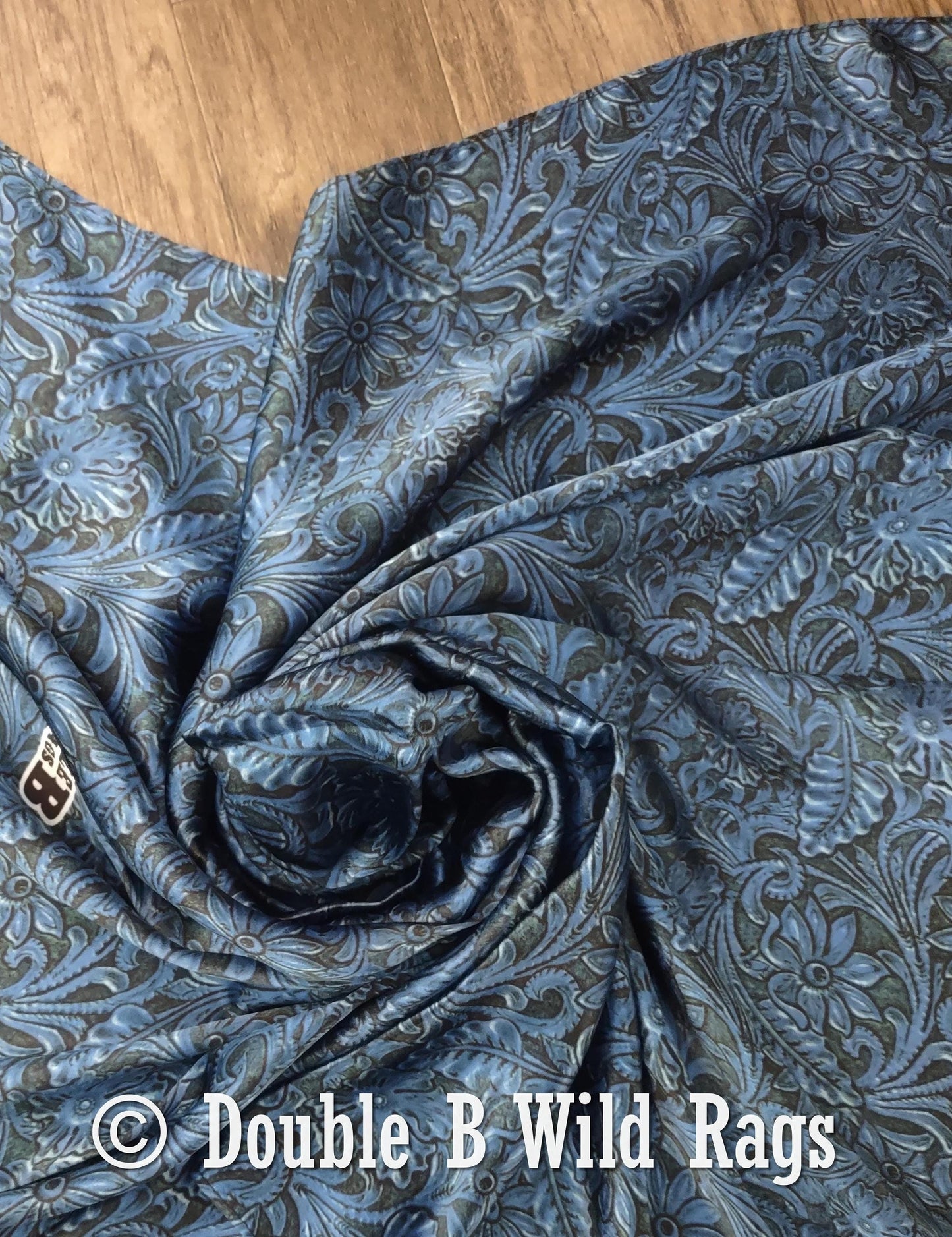 Wild Rag 100% Silk Royal Blue Tooled Leather Cowboy Western Neck Scarf Bandanna by Double B Wild Rags