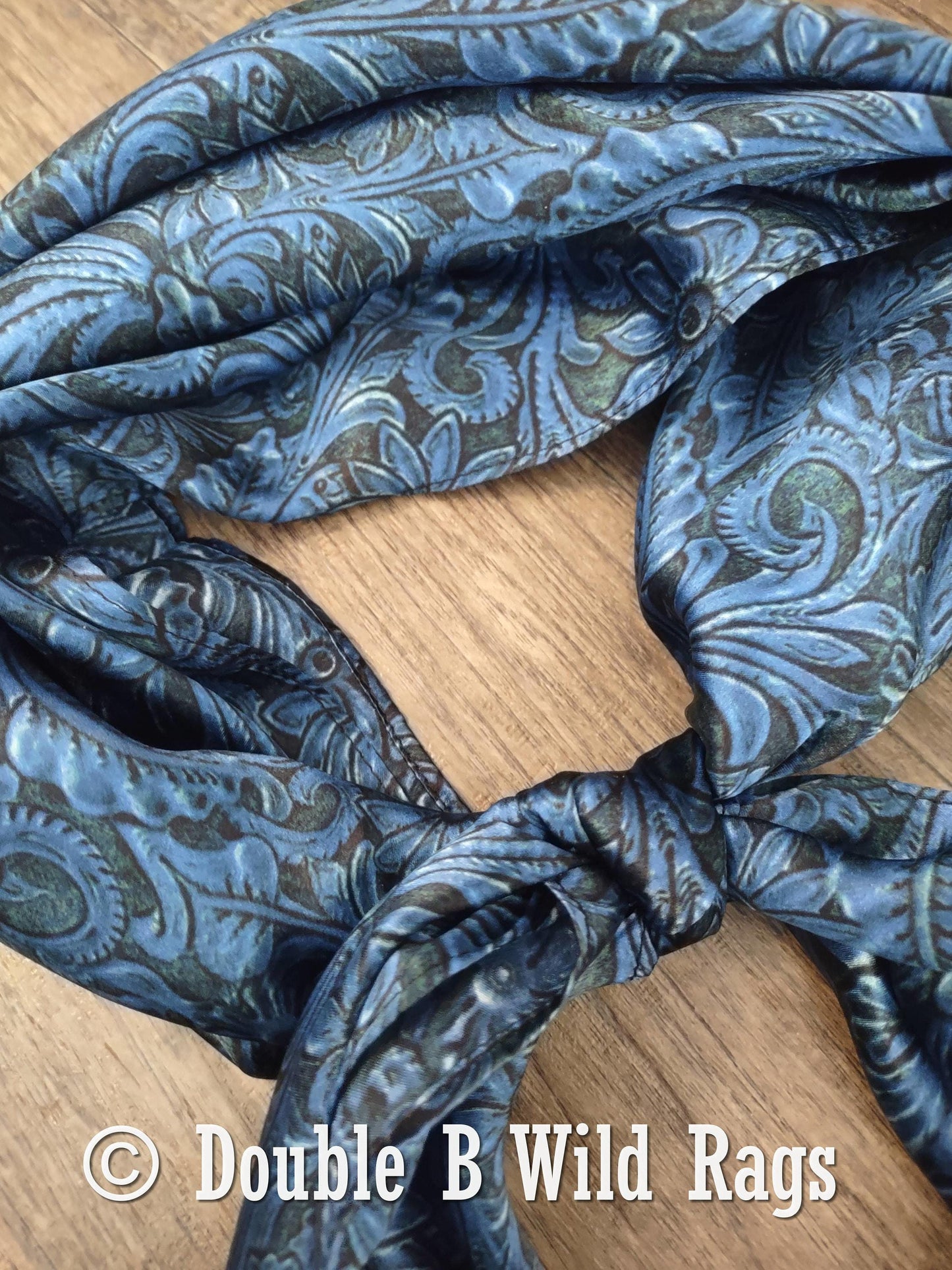Wild Rag 100% Silk Royal Blue Tooled Leather Cowboy Western Neck Scarf Bandanna by Double B Wild Rags