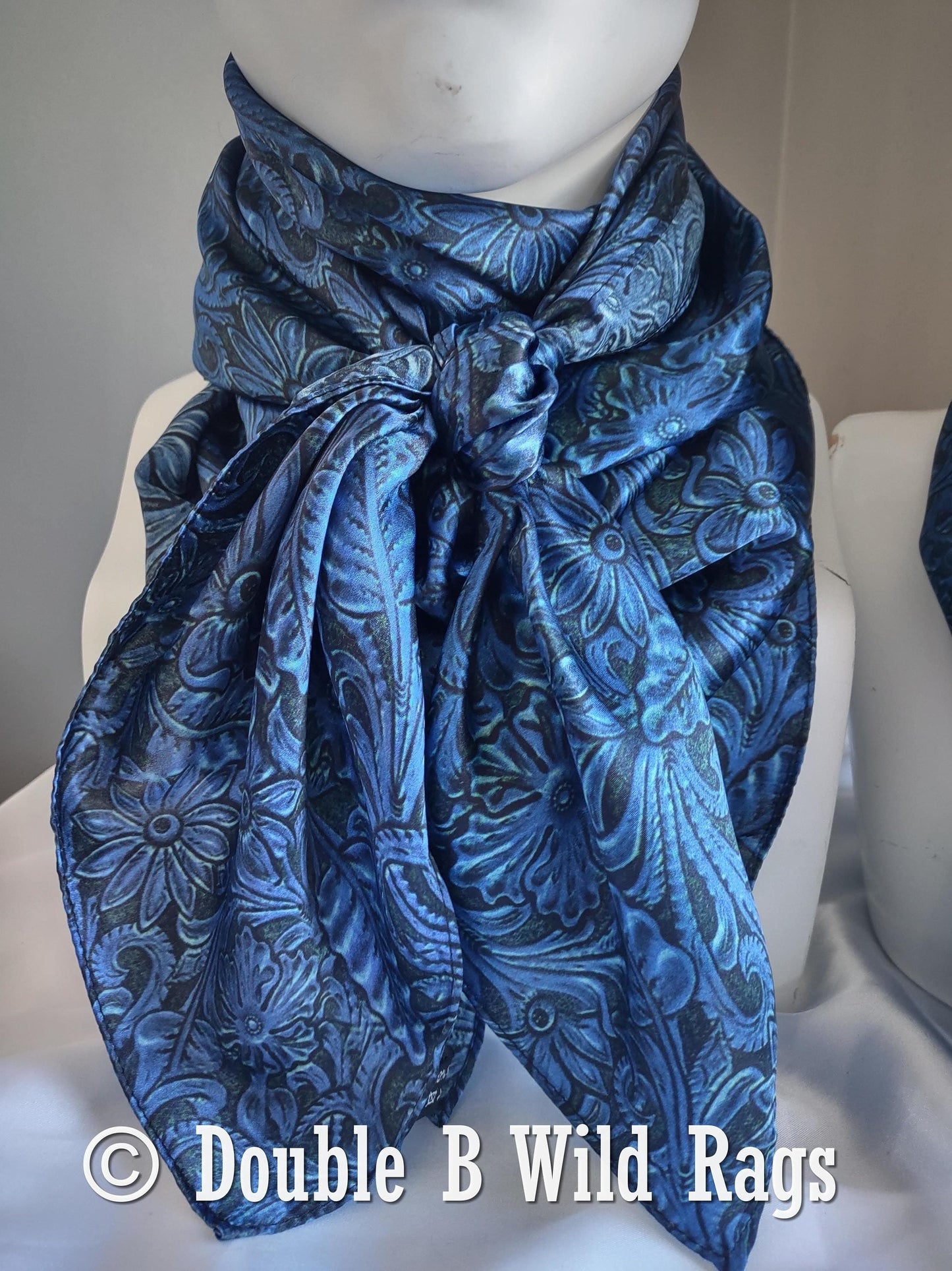 Wild Rag 100% Silk Royal Blue Tooled Leather Cowboy Western Neck Scarf Bandanna by Double B Wild Rags