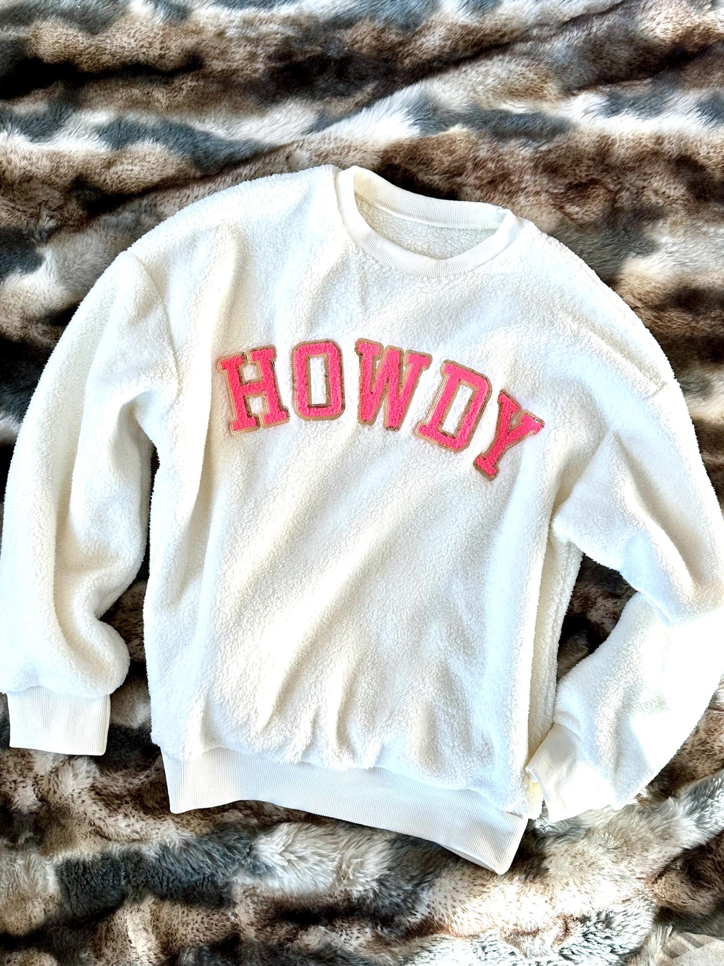 Pink Howdy Sherpa Sweatshirt: Western Cowgirl Style