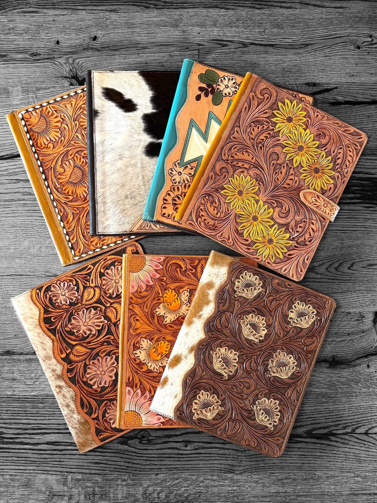 Business Autograph Headshot Folder Western Cowhide tooled leather by Double B Wild Rags
