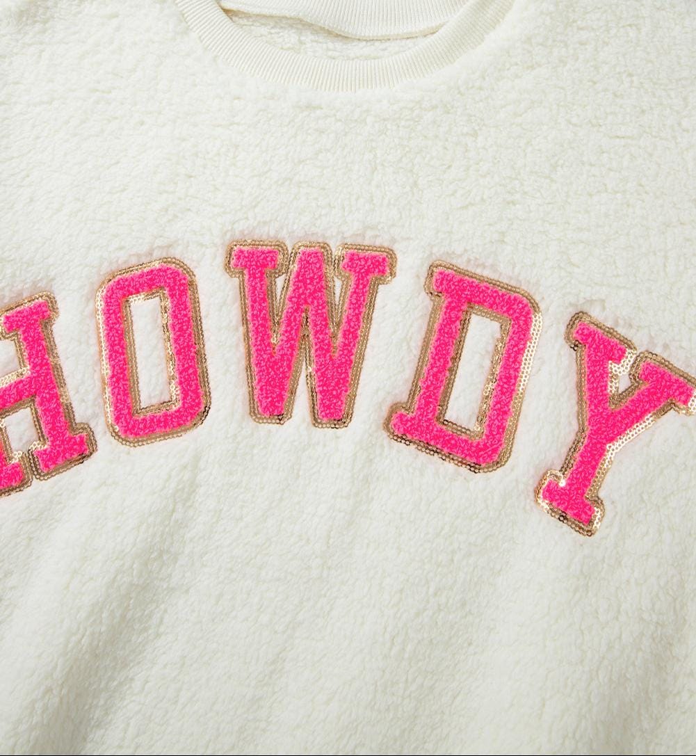 Pink Howdy Sherpa Sweatshirt: Western Cowgirl Style