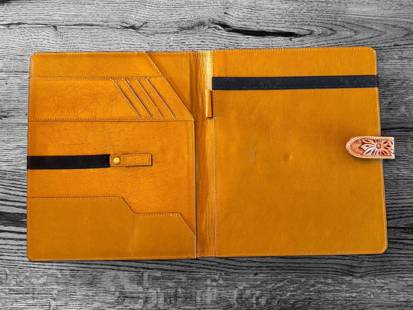 Business Autograph Headshot Folder Western Cowhide tooled leather by Double B Wild Rags