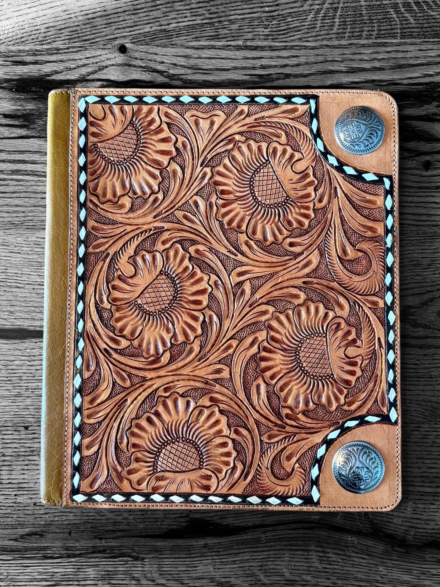 Business Autograph Headshot Folder Western Cowhide tooled leather by Double B Wild Rags