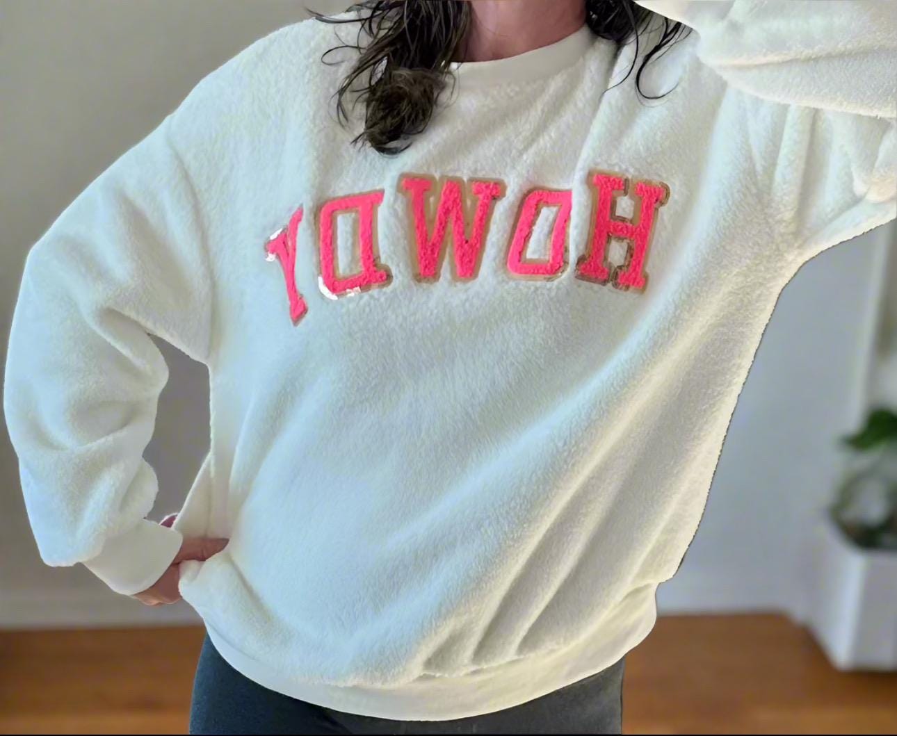 Pink Howdy Sherpa Sweatshirt: Western Cowgirl Style