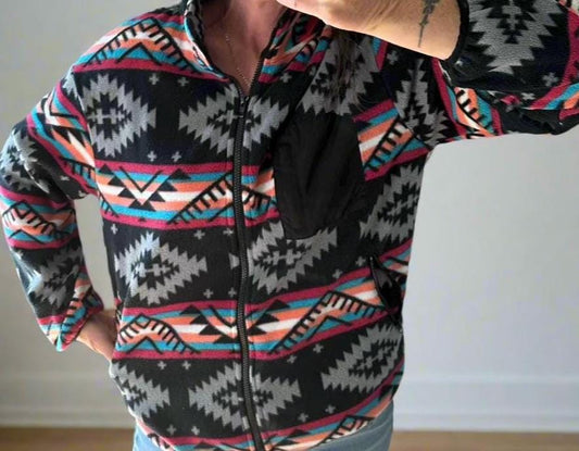 Aztec Fleece Zip-Up Jacket: Western Boho Outerwear