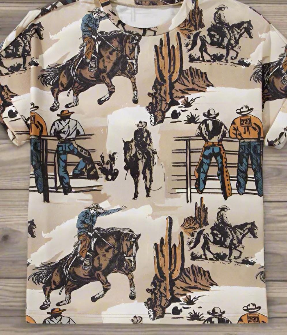 Cowboy Print T-Shirt: Western Bronc Rider Tee for Women