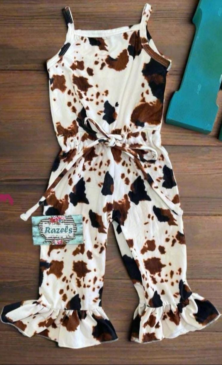 Cow Print Romper: Girls' Western Cowgirl Jumpsuit