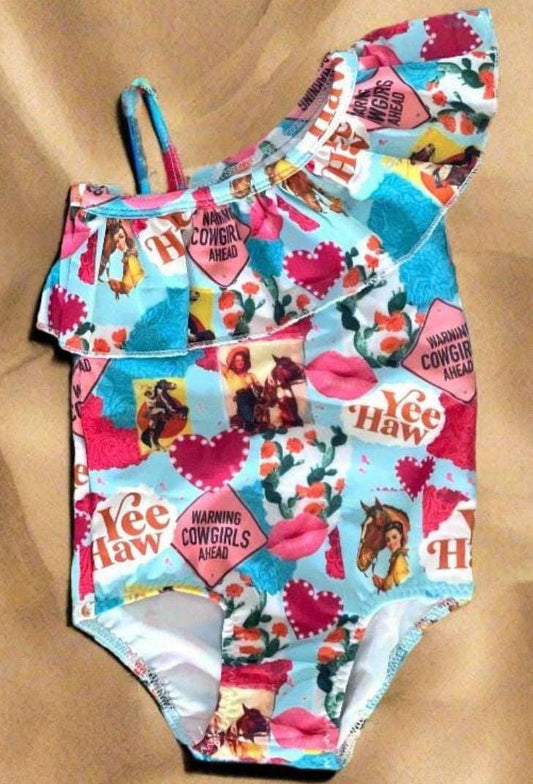 Girls' Cowgirl Swimsuit: Western Ruffled One Piece