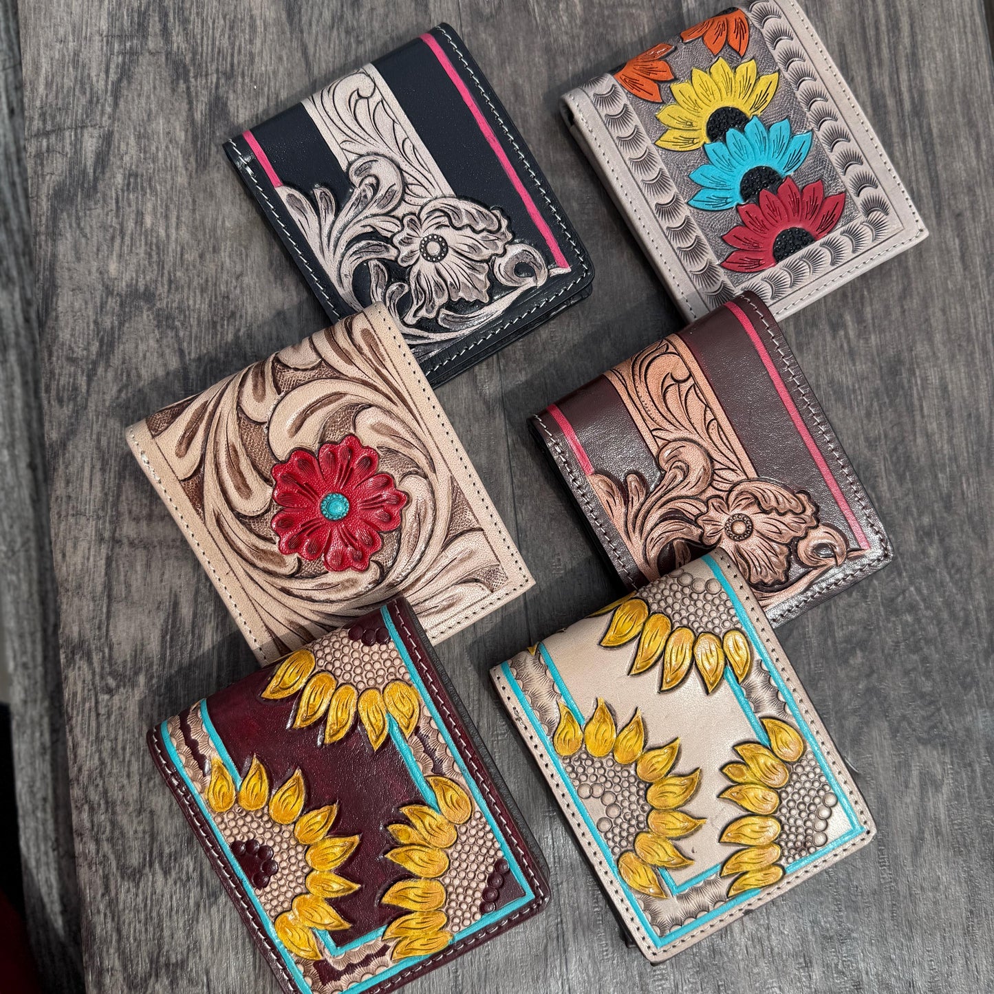 Men's Western bi-fold wallet tooled floral details by Double B Wild Rags