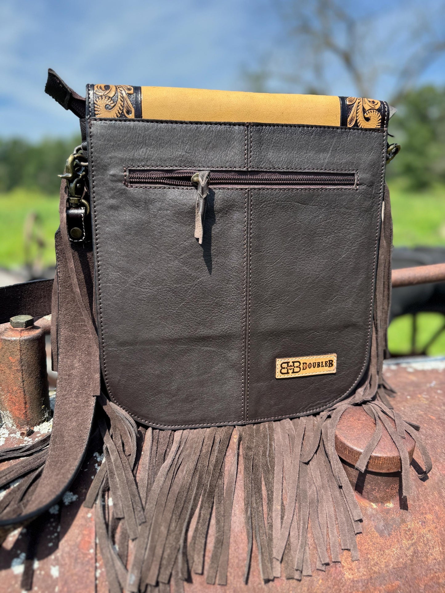 Genuine Western Cowhide Leather Purse or Clutch with smooth and tooled details a Double B Wild Rags Exclusive