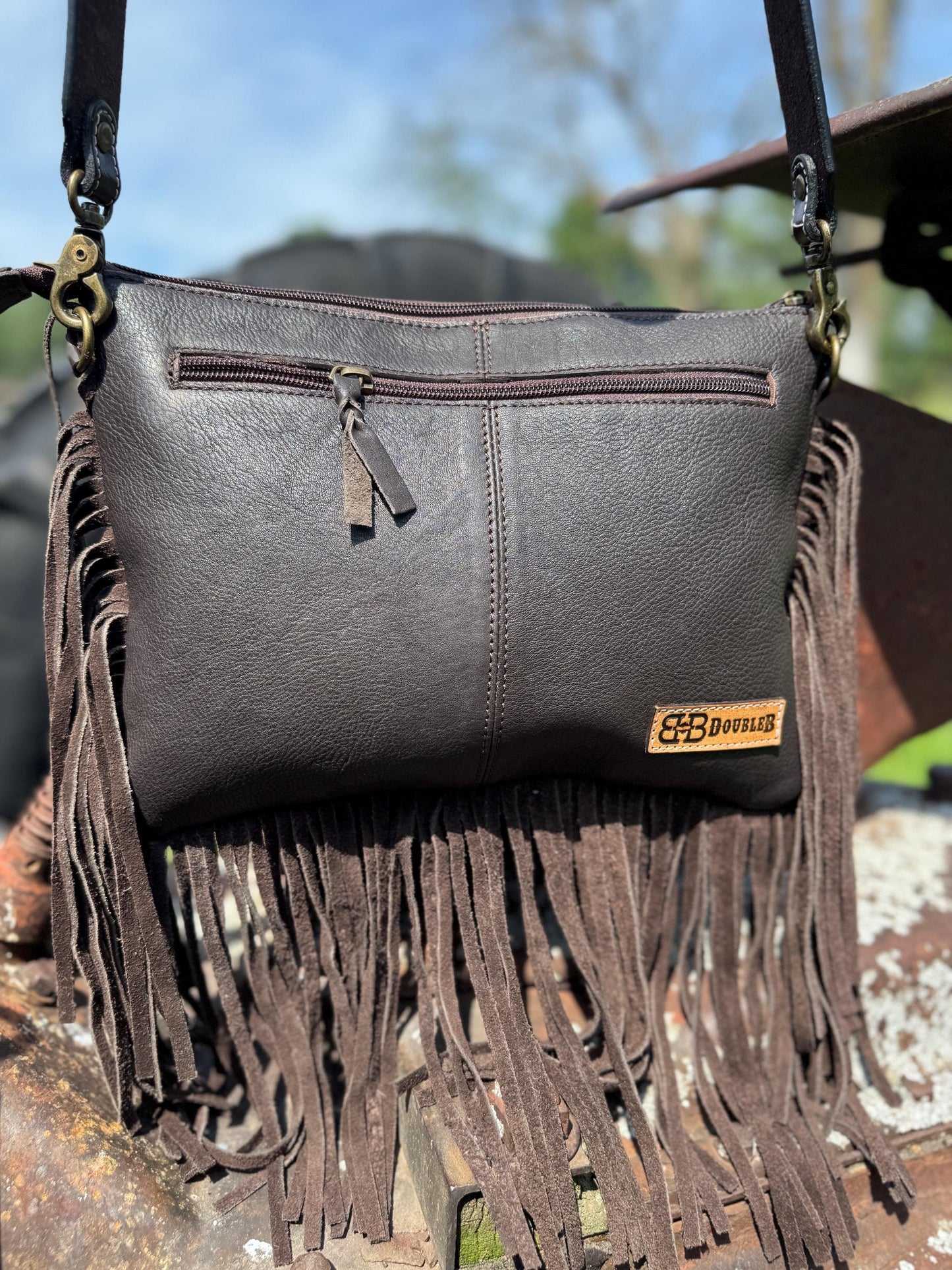 Genuine Western Cowhide Leather Purse and Clutch with Dark Sunflower painted details a Double B Wild Rags Exclusive