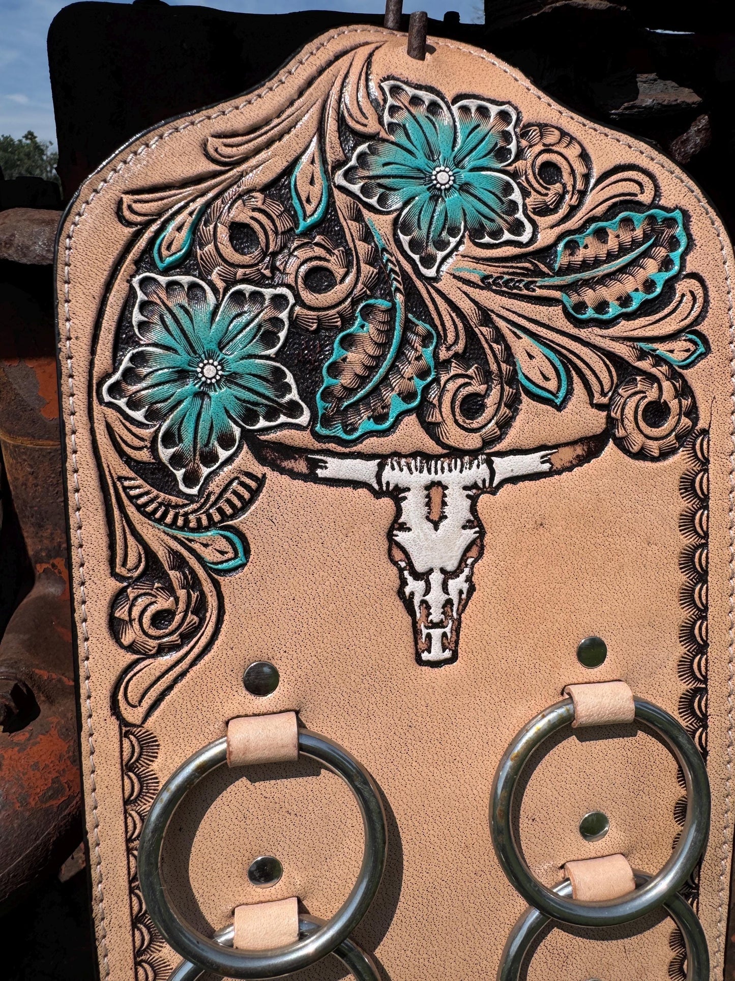 Genuine Western Tooled Leather Wild Rag Scarf Display Holder Keeper a Double B Wild Rags Exclusive