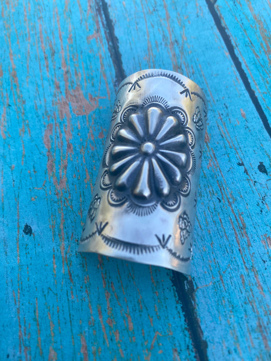 Handcrafted Sterling  Southwest Hand Stamped Hair Ponytail / Braid Accessory 2 inch