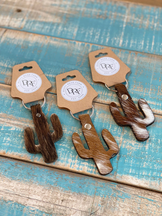 Cowhide Cactus Keychain